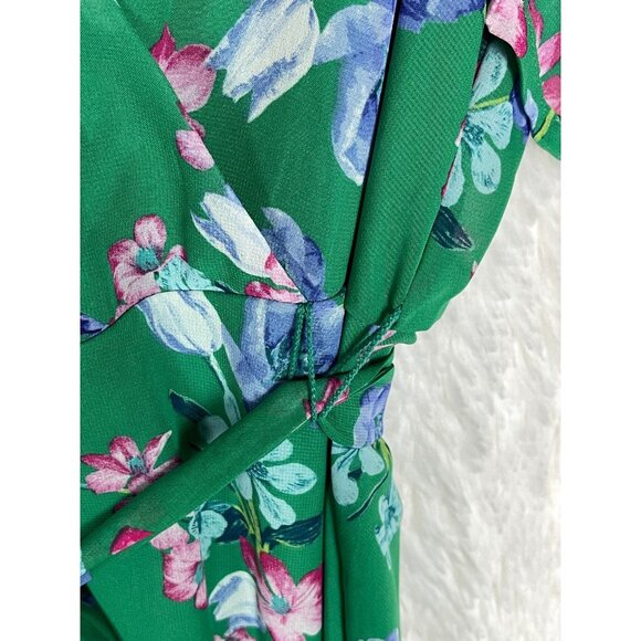Jessica Howard Size 22W Green Floral Print Short Sleeve Belted Midi Dress - Picture 5 of 8